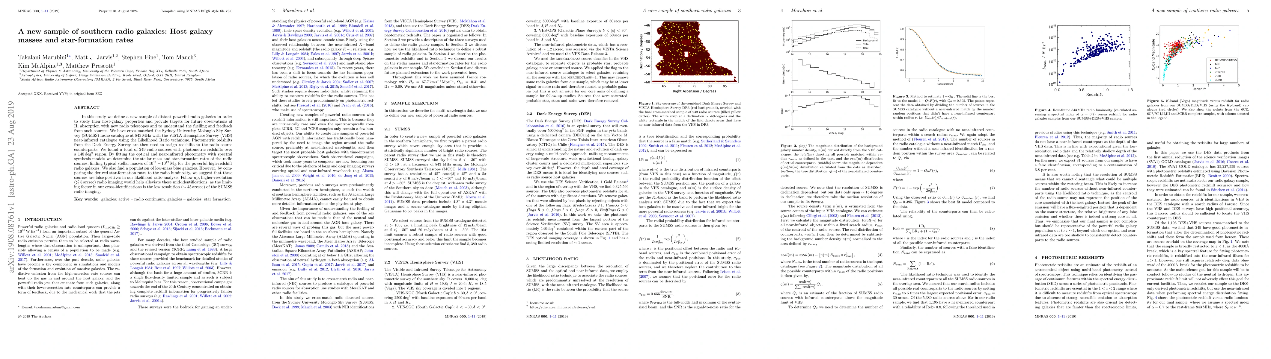 Thumbnail for A new sample of southern radio galaxies: Host galaxy masses and
  star-formation rates
