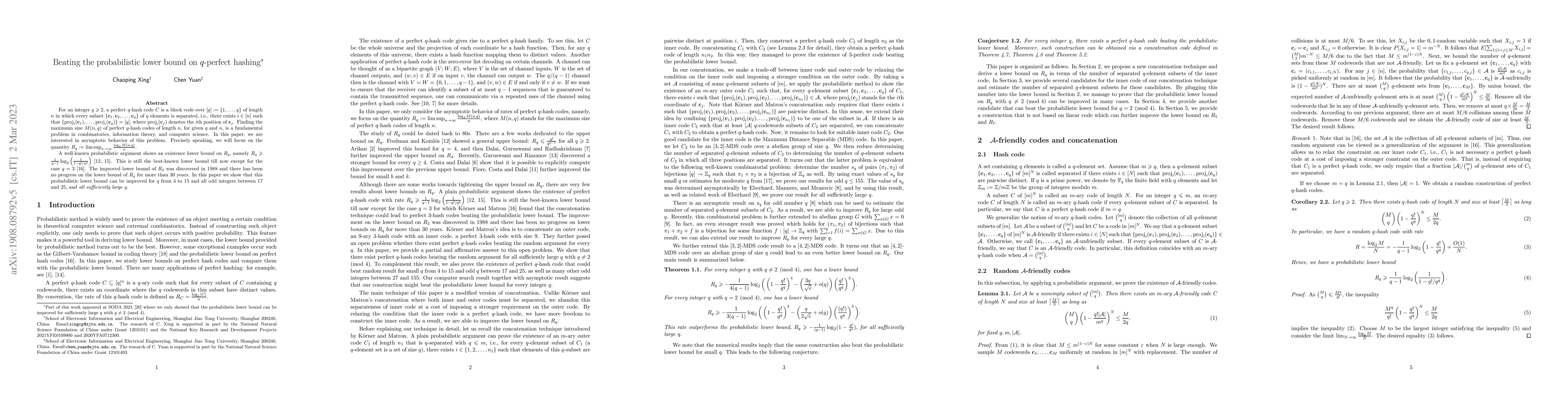 Thumbnail for Beating the probabilistic lower bound on $q$-perfect hashing
