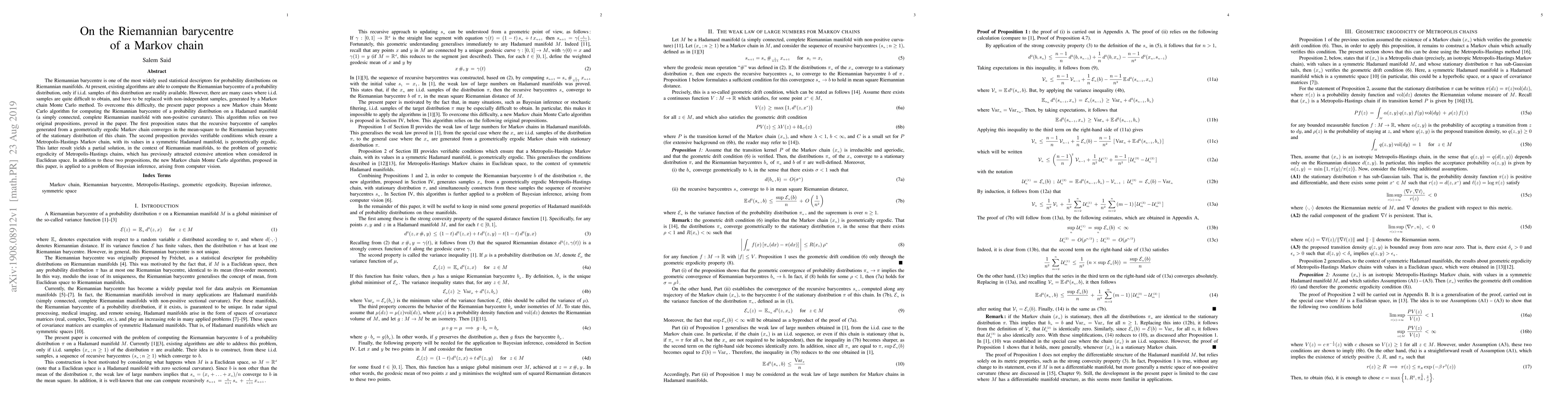 Thumbnail for On the Riemannian barycentre of a Markov chain