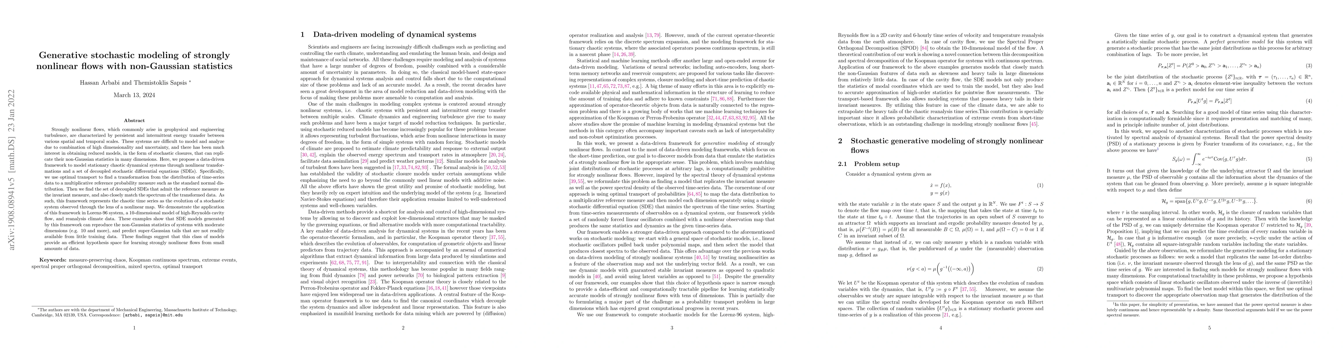 Thumbnail for Generative stochastic modeling of strongly nonlinear flows with
  non-Gaussian statistics
