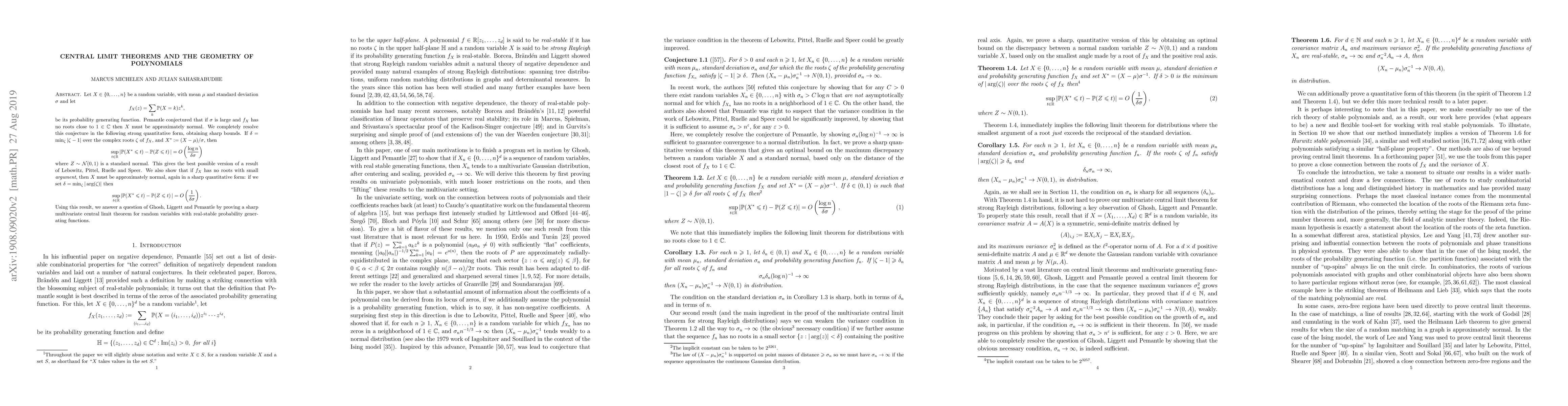 Thumbnail for Central limit theorems and the geometry of polynomials