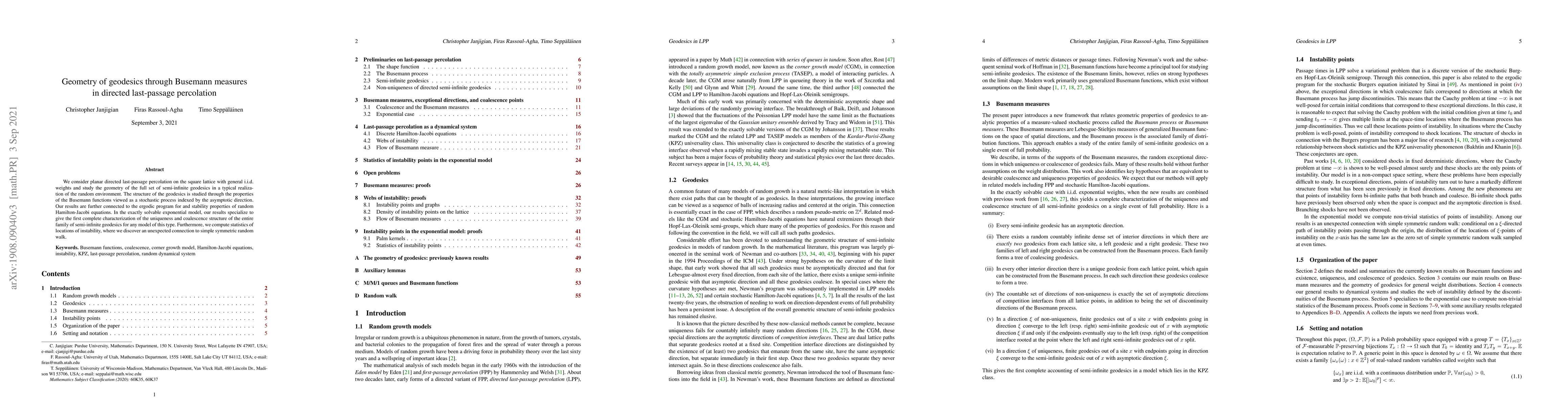 Thumbnail for Geometry of geodesics through Busemann measures in directed last-passage
  percolation