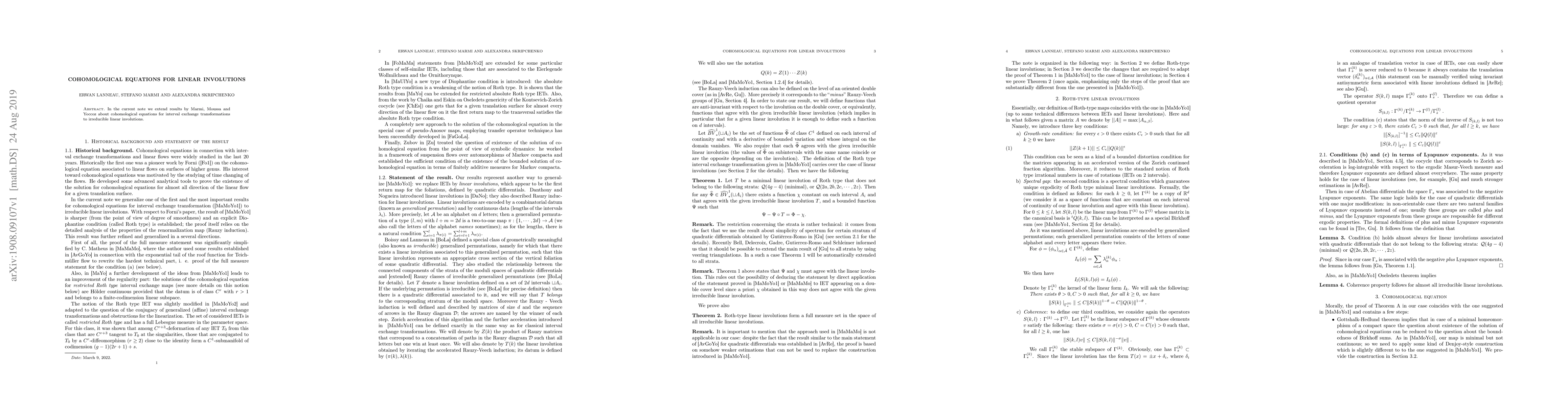 Thumbnail for Cohomological equations for linear involutions