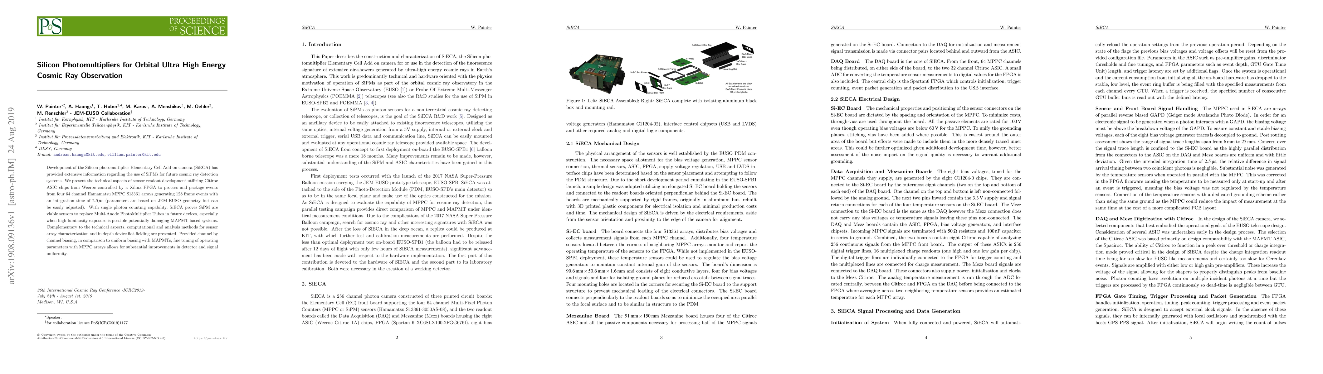 Thumbnail for Silicon Photomultipliers for Orbital Ultra High Energy Cosmic Ray
  Observation