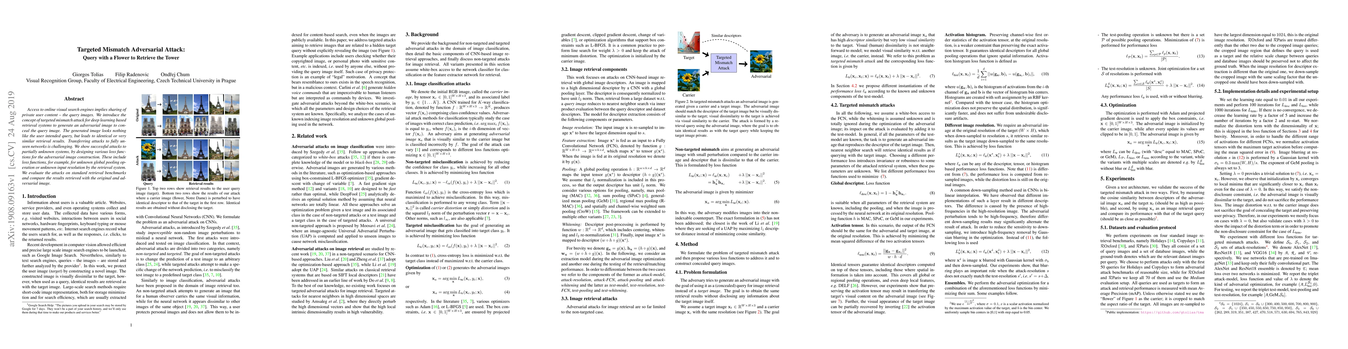 Thumbnail for Targeted Mismatch Adversarial Attack: Query with a Flower to Retrieve
  the Tower