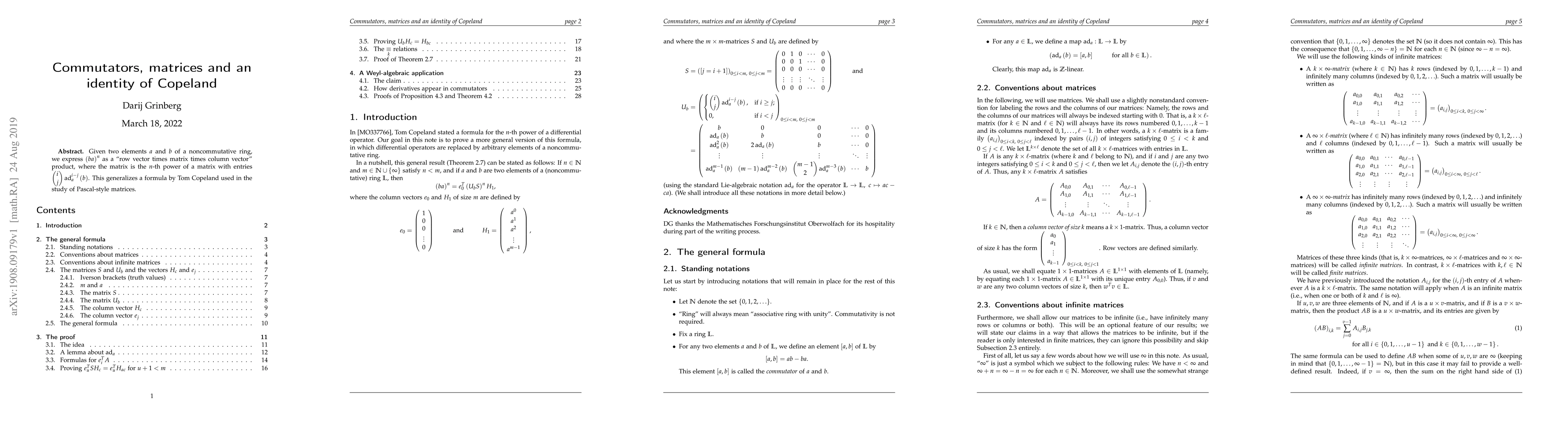 Thumbnail for Commutators, matrices and an identity of Copeland