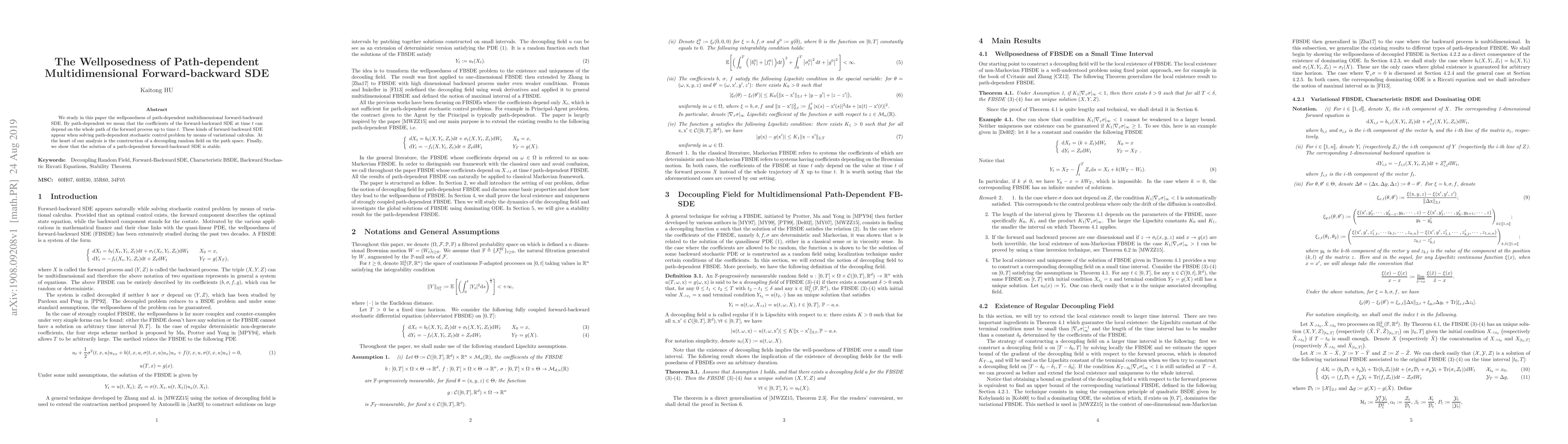 Thumbnail for The Wellposedness of Path-dependent Multidimensional Forward-backward
  SDE