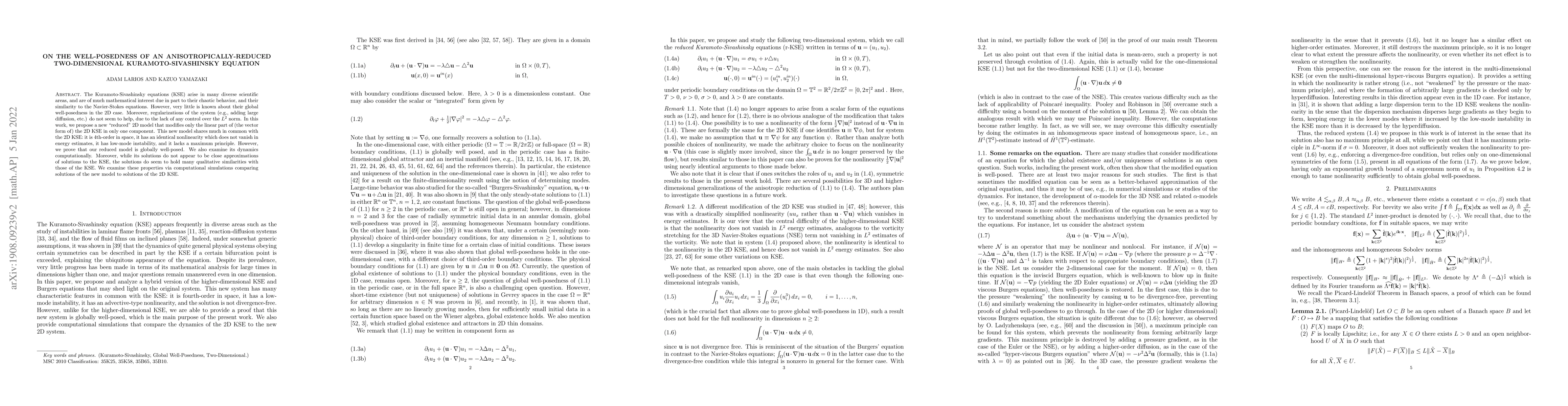 Thumbnail for On the well-posedness of an anisotropically-reduced two-dimensional
  Kuramoto-Sivashinsky equation