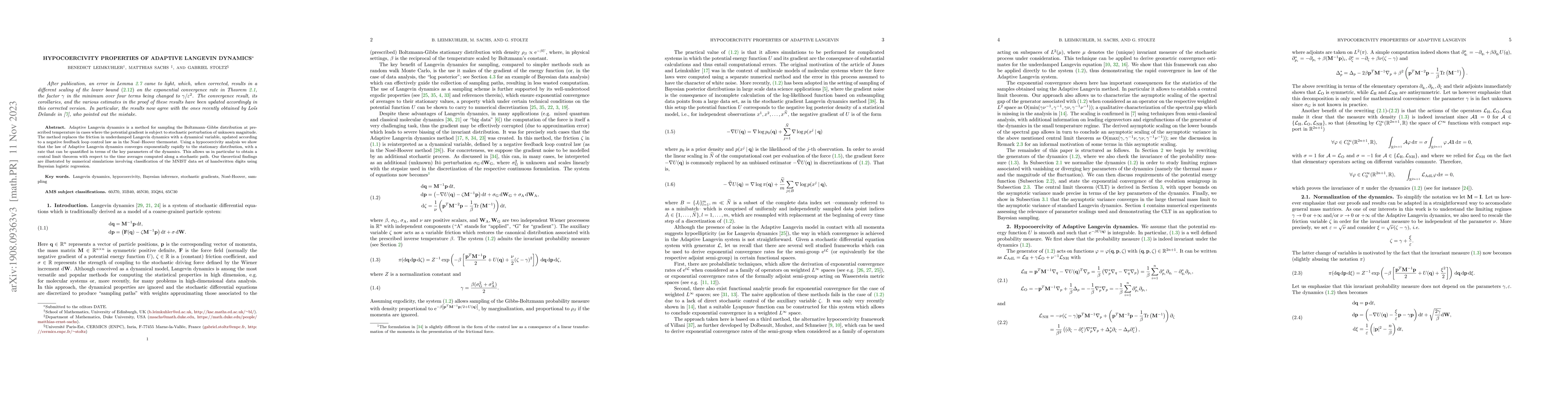 Thumbnail for Hypocoercivity properties of adaptive Langevin dynamics