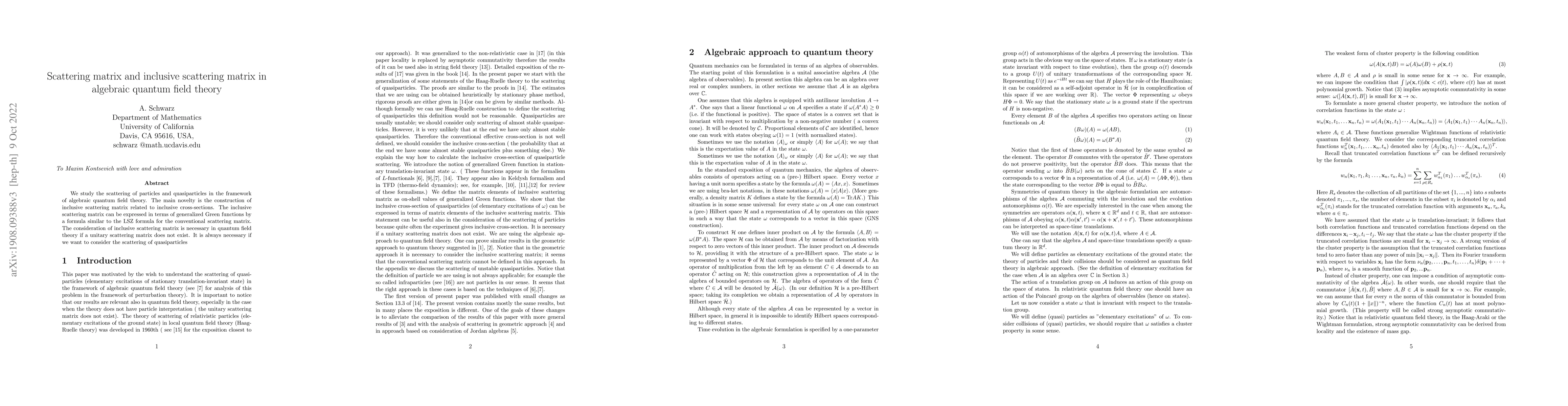 Thumbnail for Scattering matrix and inclusive scattering matrix in algebraic quantum
  field theory