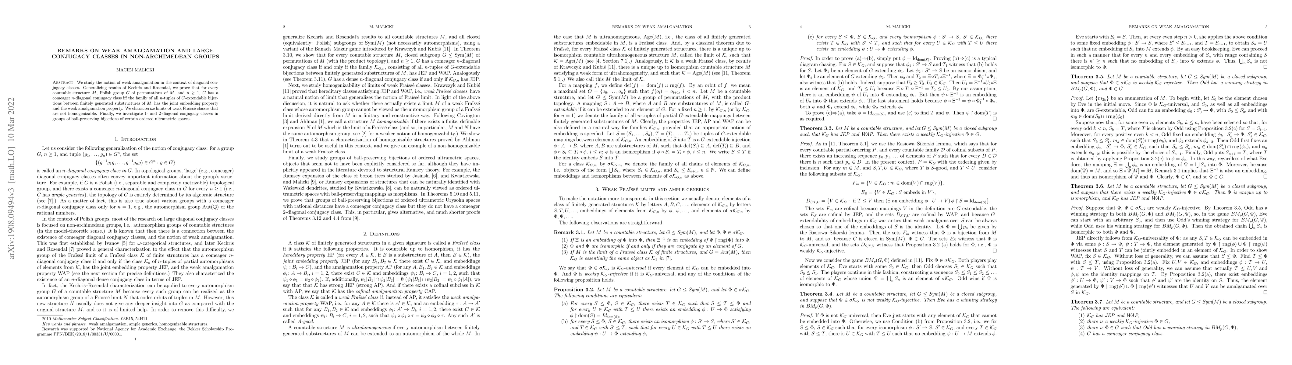 Thumbnail for Remarks on weak amalgamation and large conjugacy classes in
  non-archimedean groups