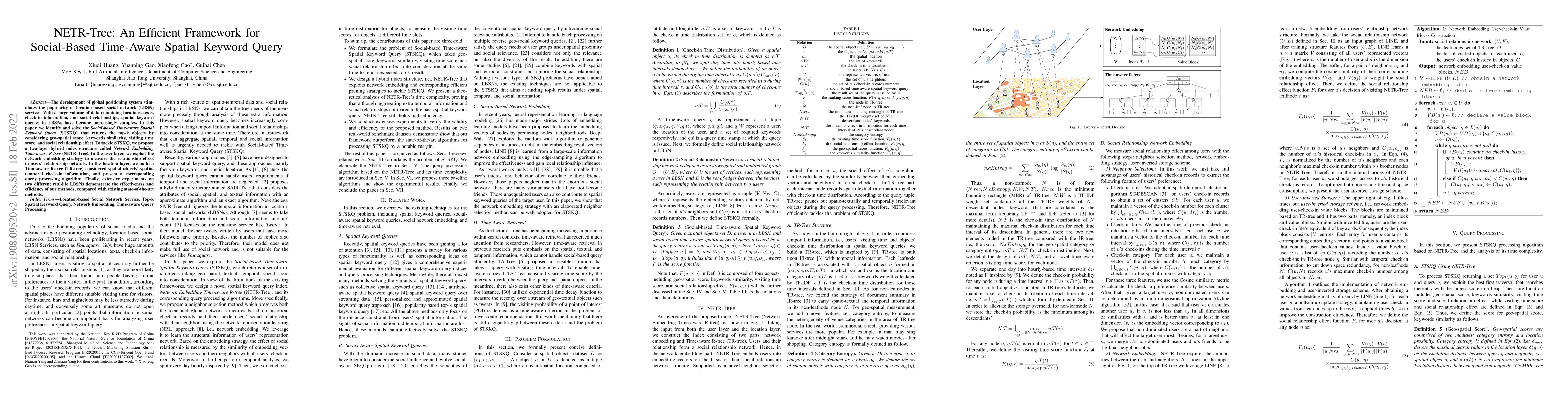 Thumbnail for NETR-Tree: An Eifficient Framework for Social-Based Time-Aware Spatial
  Keyword Query