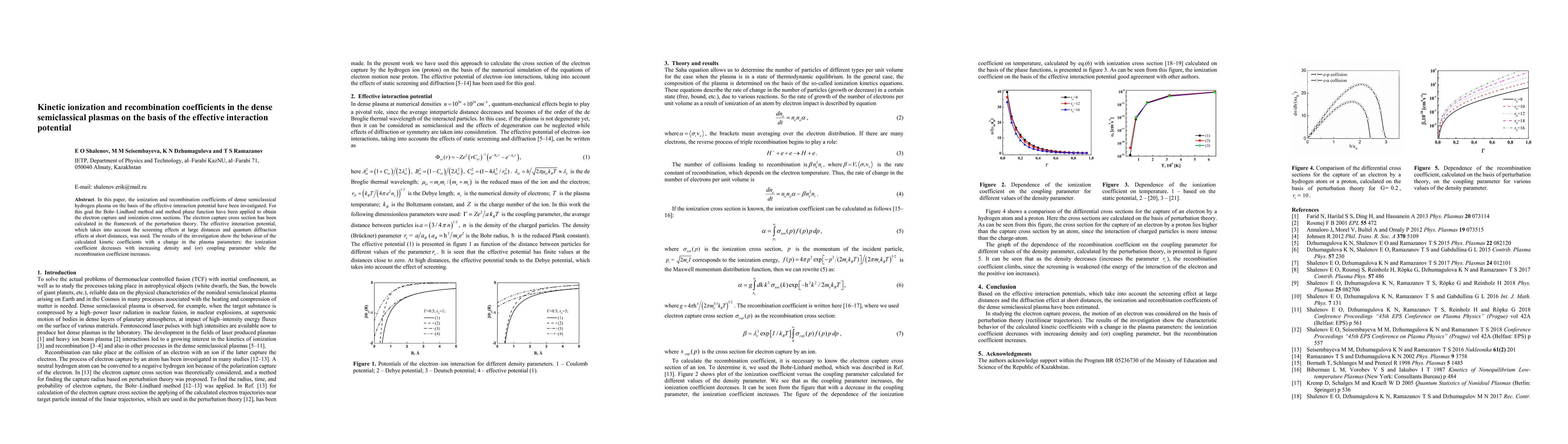 Thumbnail for Kinetic ionization and recombination coefficients in the dense
  semiclassical plasmas on the basis of the effective interaction potential