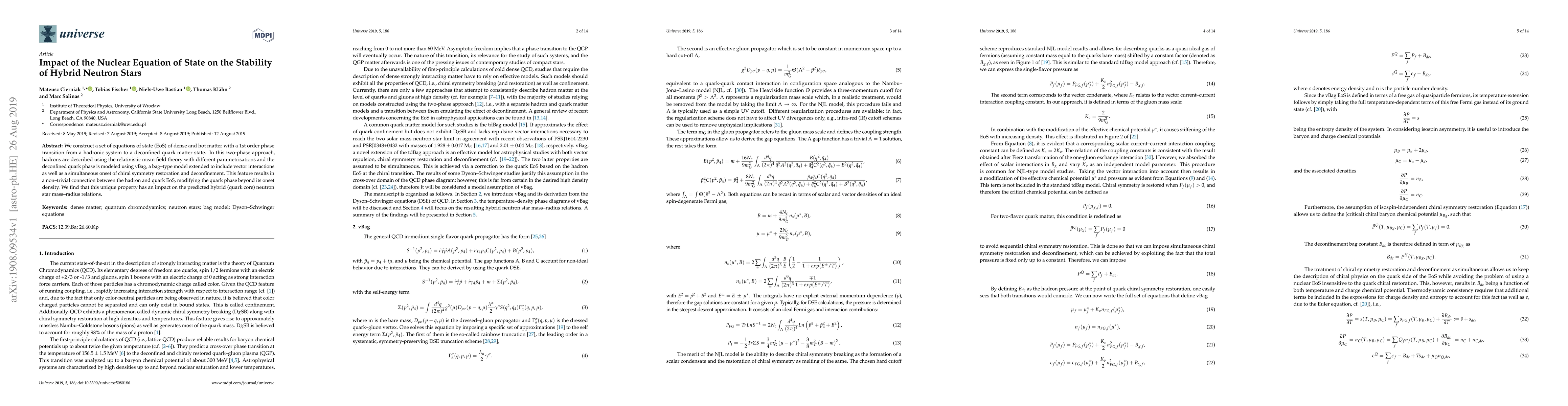 Thumbnail for Impact of the Nuclear Equation of State on the Stability of Hybrid
  Neutron Stars
