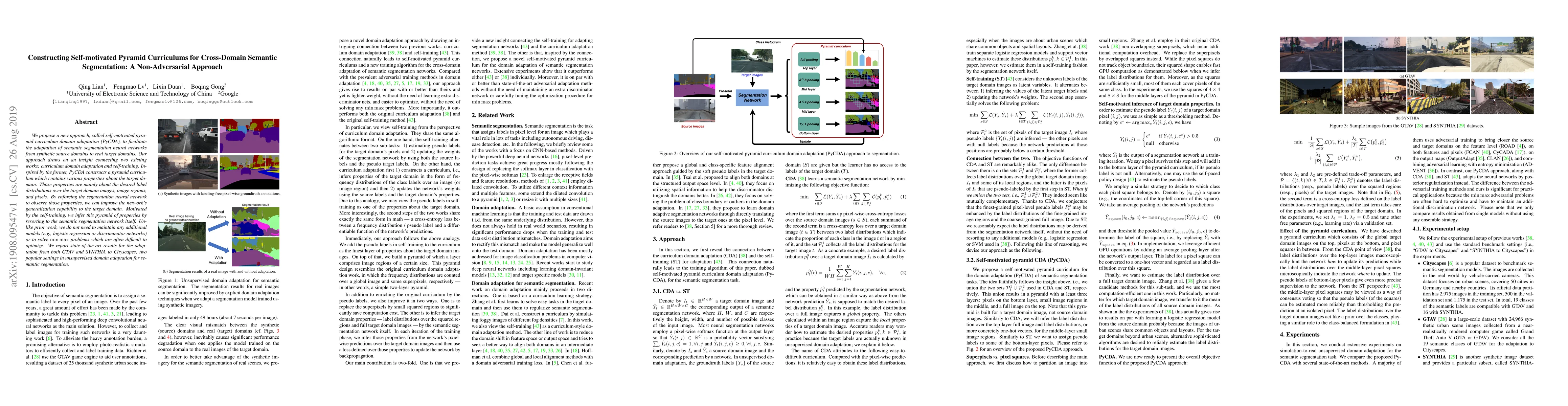 Thumbnail for Constructing Self-motivated Pyramid Curriculums for Cross-Domain
  Semantic Segmentation: A Non-Adversarial Approach