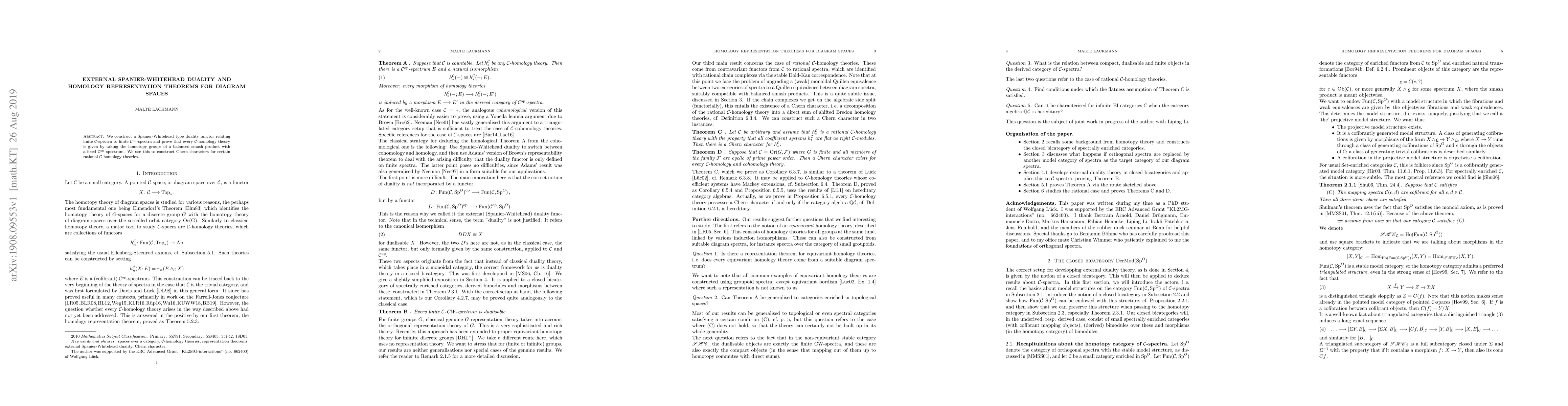 Thumbnail for External Spanier-Whitehead duality and homology representation theorems
  for diagram spaces