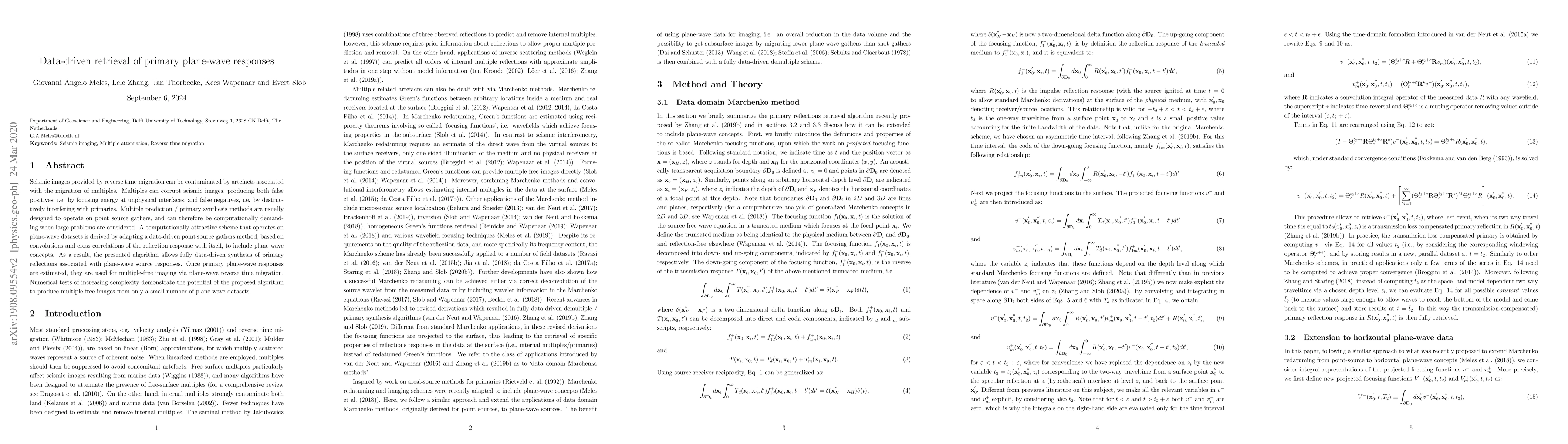 Thumbnail for Data-driven retrieval of primary plane-wave responses