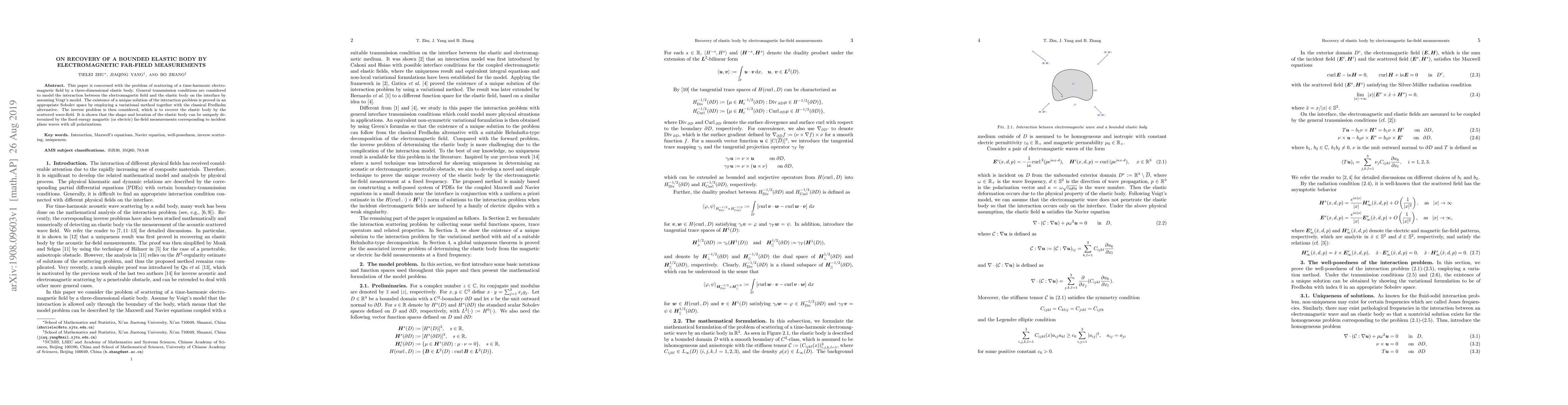 Thumbnail for On Recovery of a Bounded Elastic Body by Electromagnetic Far-Field
  Measurements