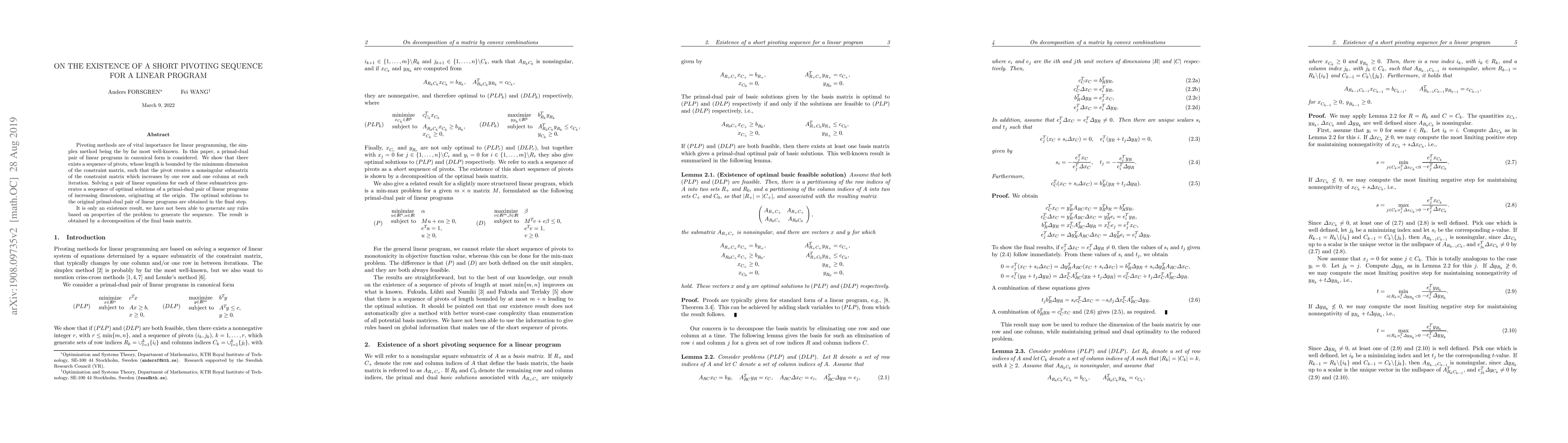 Thumbnail for On the existence of a short pivoting sequence for a linear program