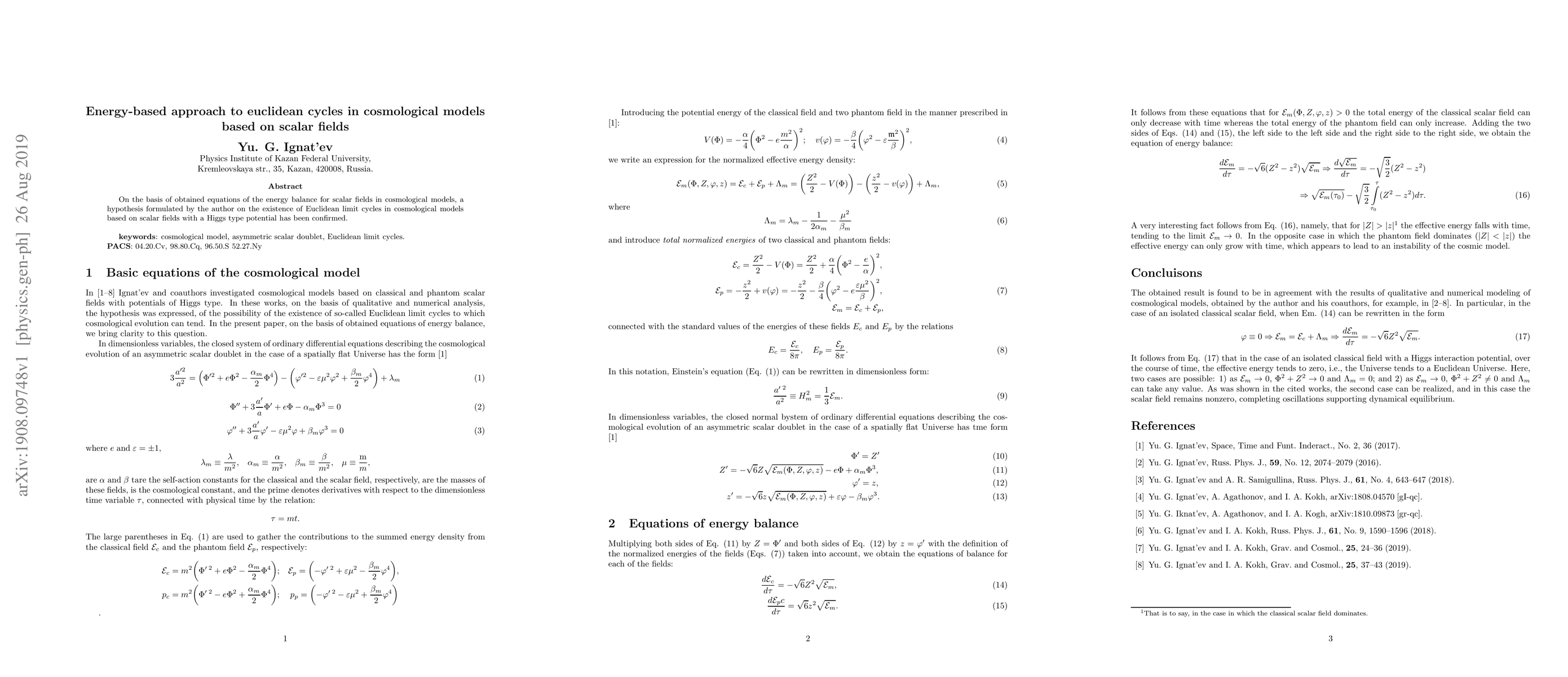 Thumbnail for Energy-based approach to Euclidean cycles in cosmological models based
  on scalar fields