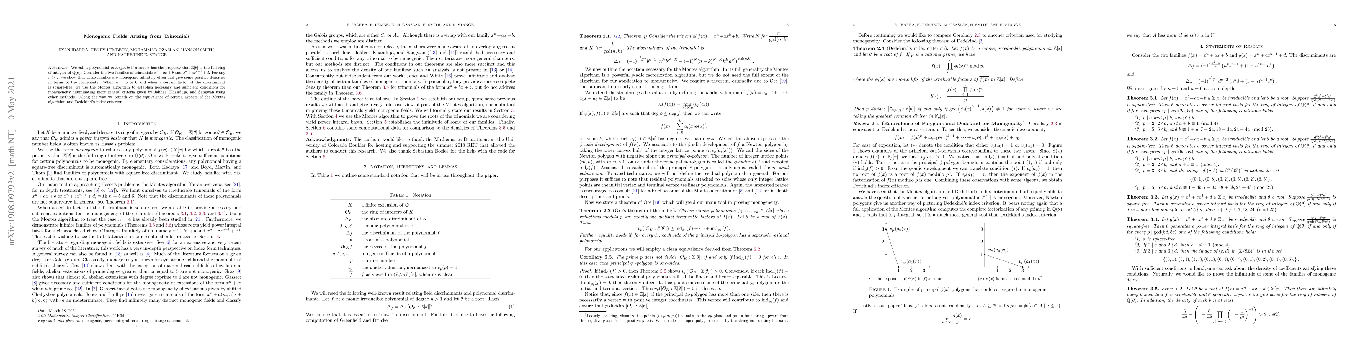 Thumbnail for Monogenic fields arising from trinomials