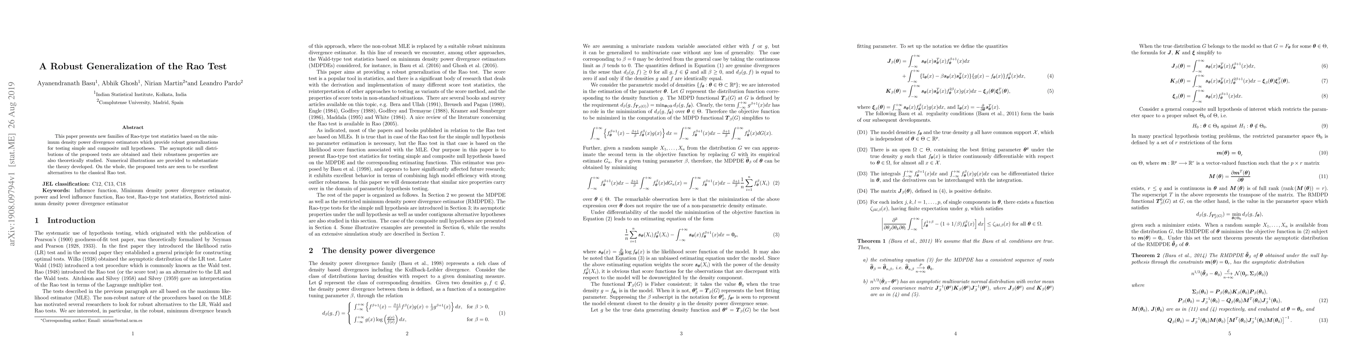 Thumbnail for A Robust Generalization of the Rao Test