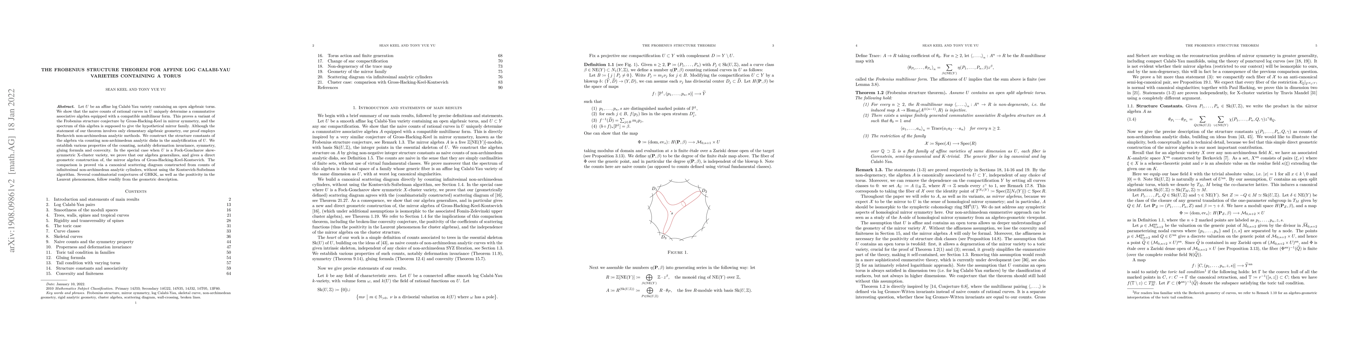 Thumbnail for The Frobenius structure theorem for affine log Calabi-Yau varieties
  containing a torus
