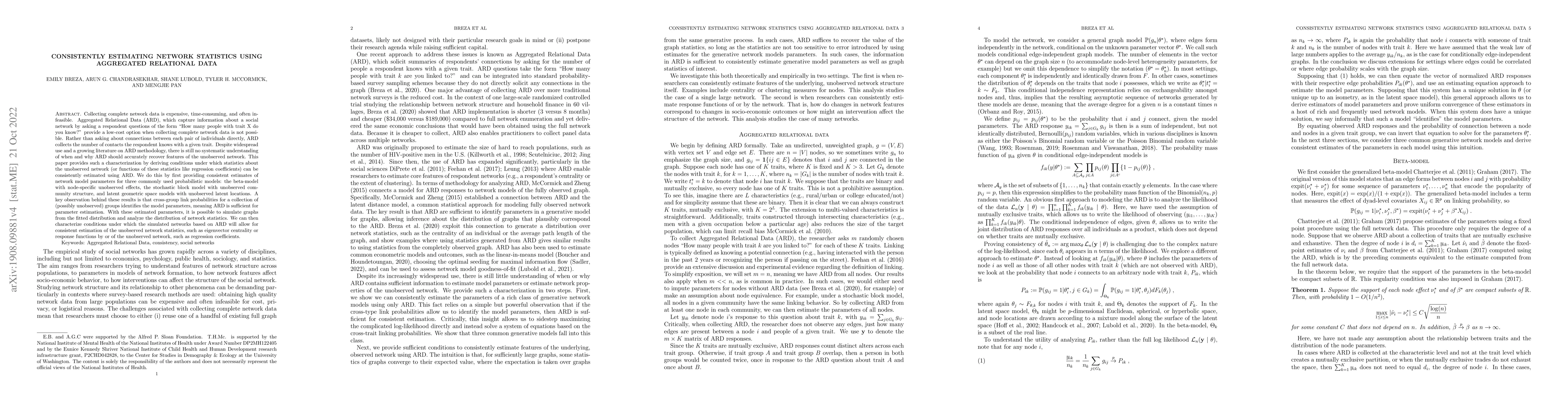 Thumbnail for Consistently estimating network statistics using Aggregated Relational
  Data