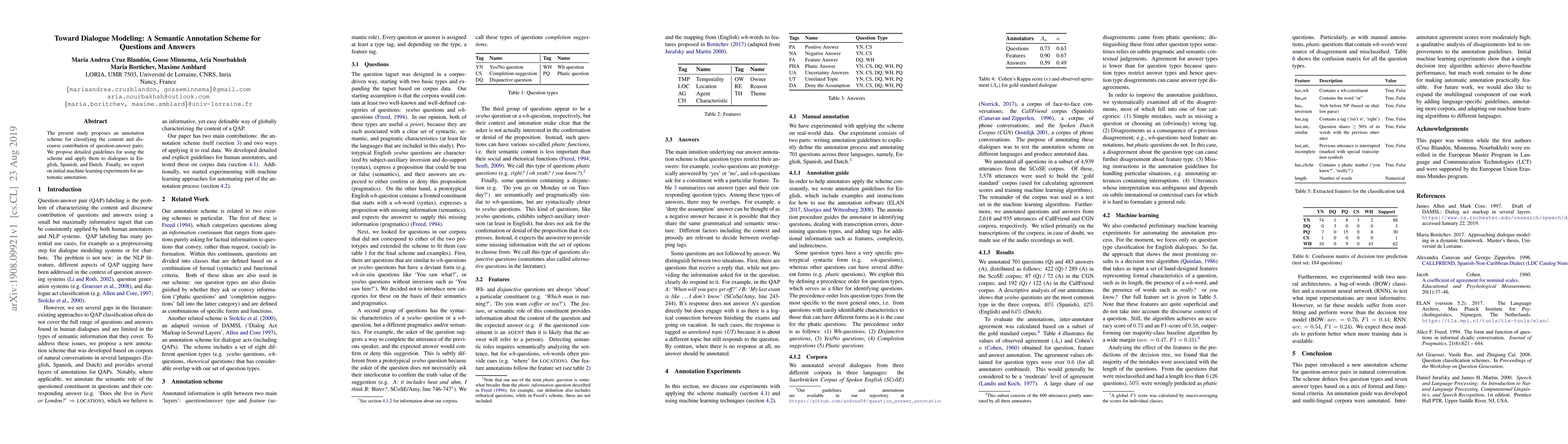 Thumbnail for Toward Dialogue Modeling: A Semantic Annotation Scheme for Questions and
  Answers