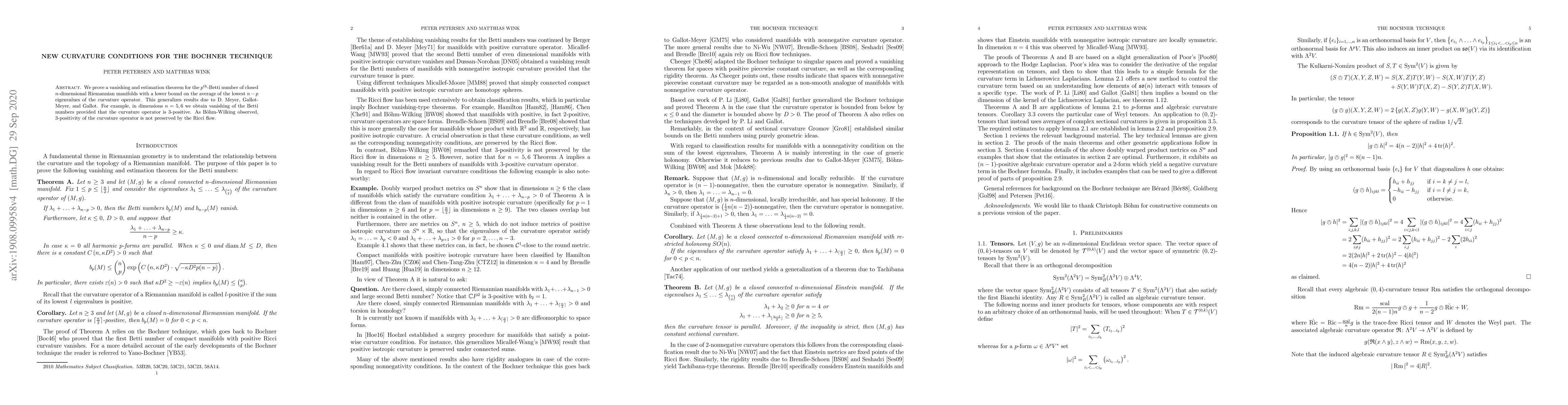 Thumbnail for New Curvature Conditions for the Bochner Technique