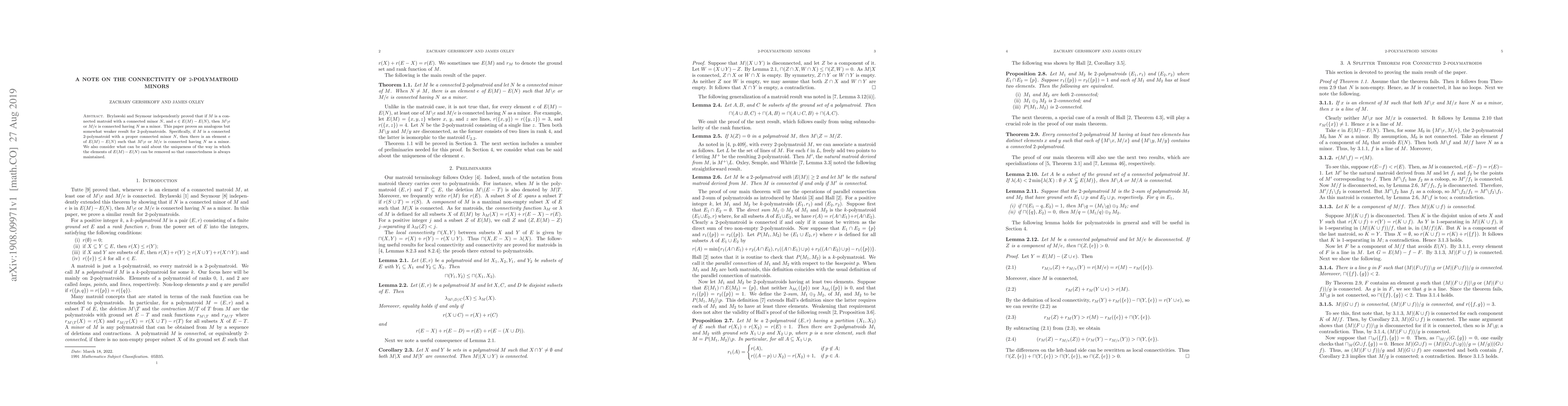 Thumbnail for A note on the connectivity of 2-polymatroid minors