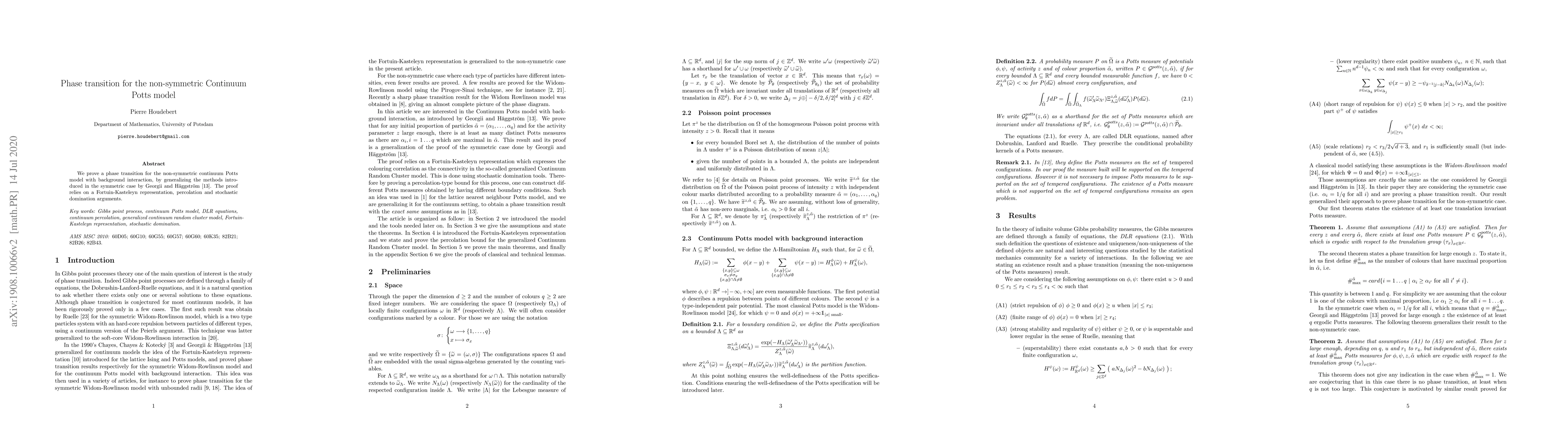 Thumbnail for Phase transition for the non-symmetric Continuum Potts model