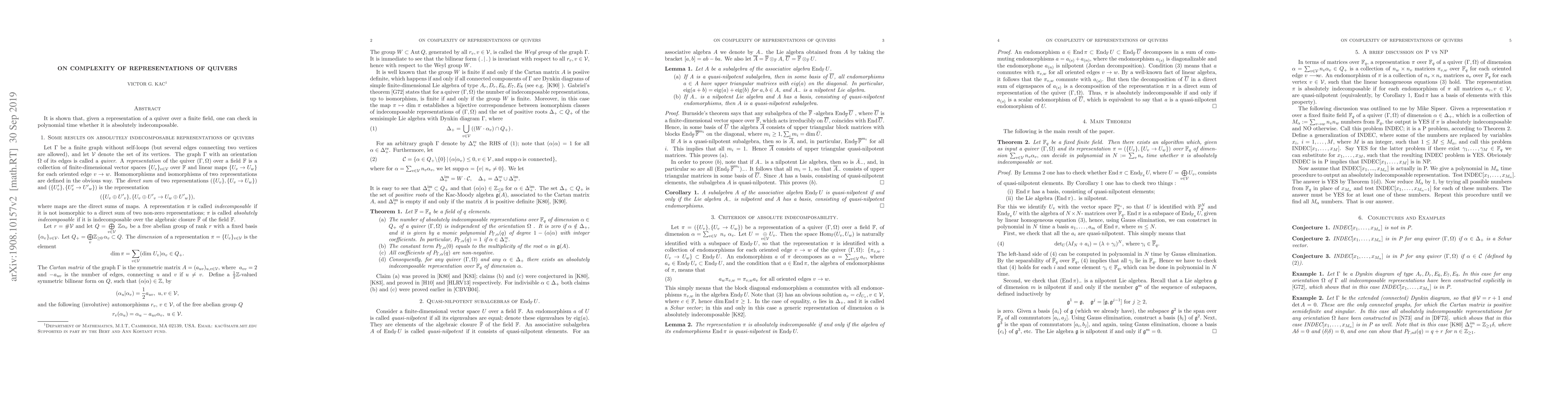 Thumbnail for On complexity of representations of quivers