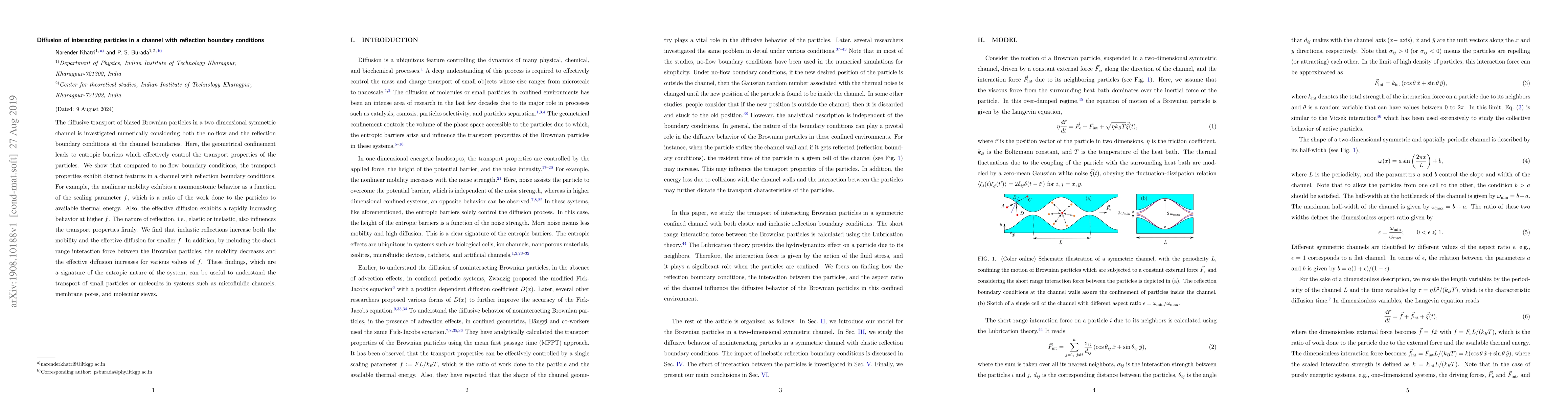 Thumbnail for Diffusion of interacting particles in a channel with reflection boundary
  conditions