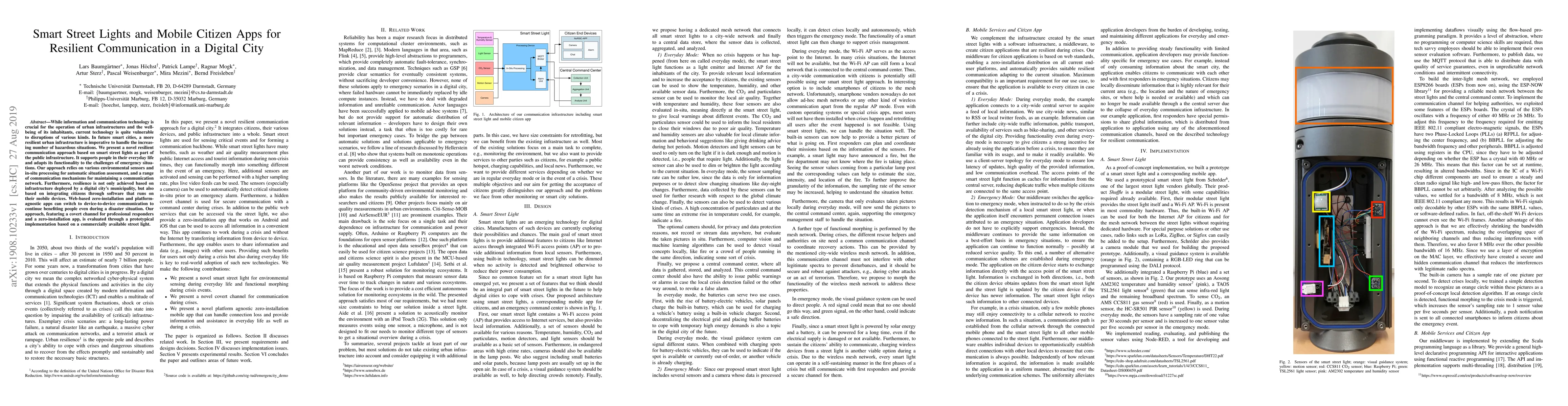 Thumbnail for Smart Street Lights and Mobile Citizen Apps for Resilient Communication
  in a Digital City