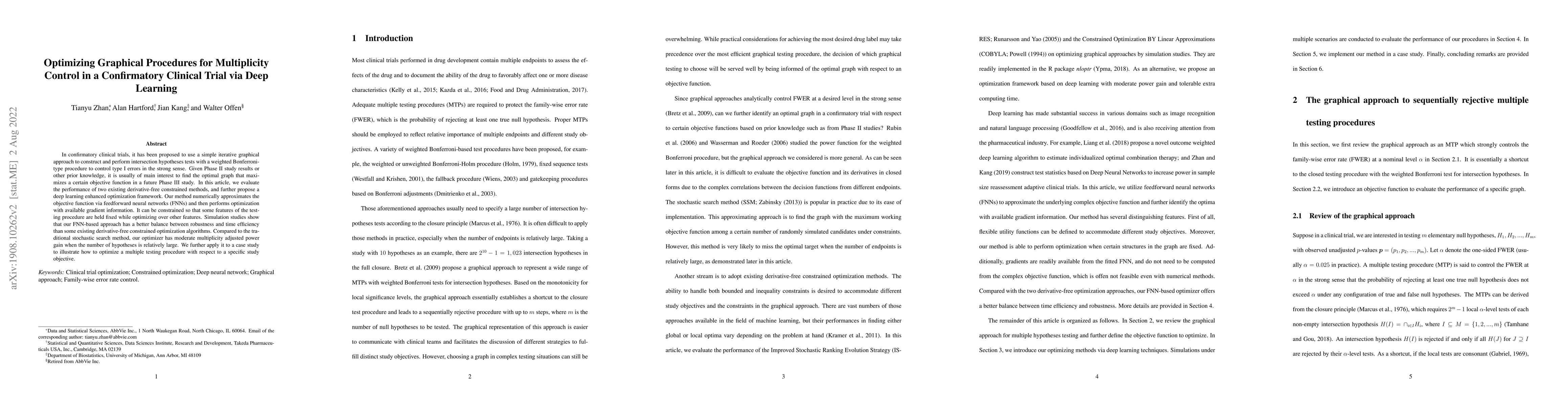 Thumbnail for Optimizing Graphical Procedures for Multiplicity Control in a
  Confirmatory Clinical Trial via Deep Learning