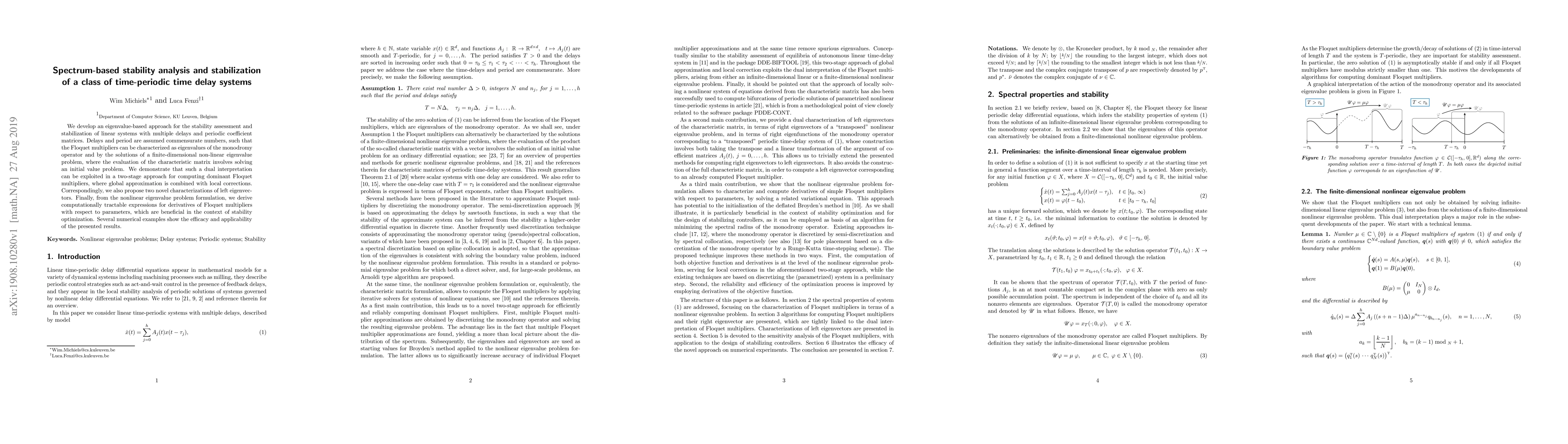 Thumbnail for Spectrum-based stability analysis and stabilization of a class of
  time-periodic time delay systems