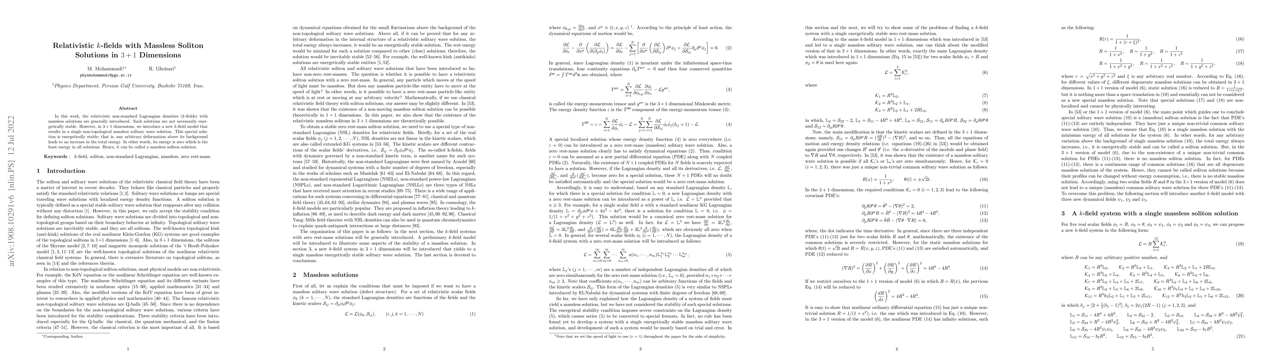 Thumbnail for Relativistic k-fields with Massless Soliton Solutions in 3+1 Dimensions