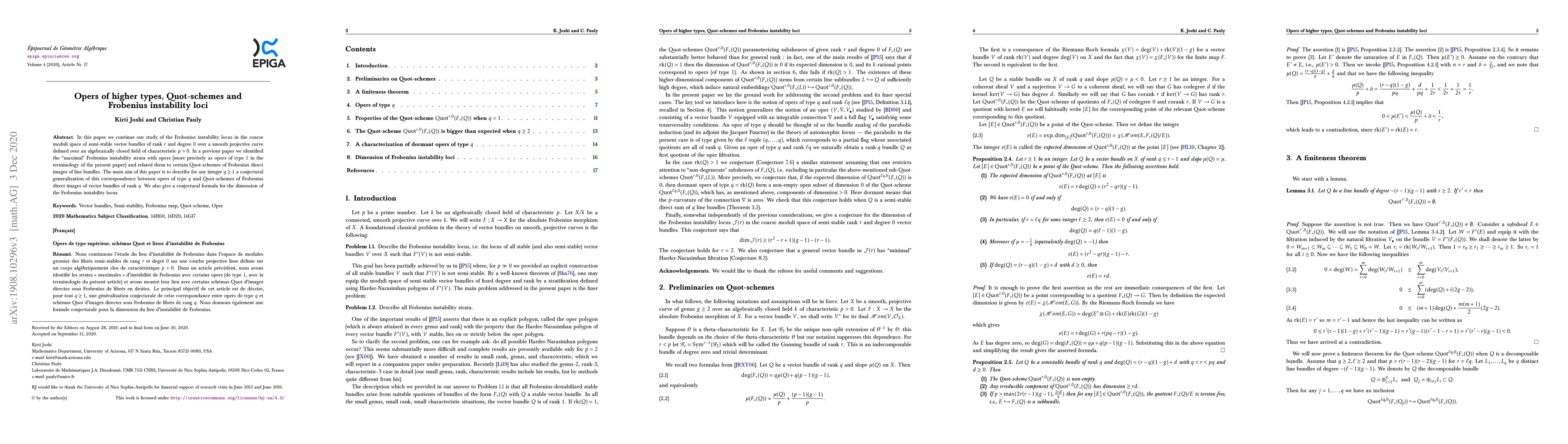 Thumbnail for Opers of higher types, Quot-schemes and Frobenius instability loci
