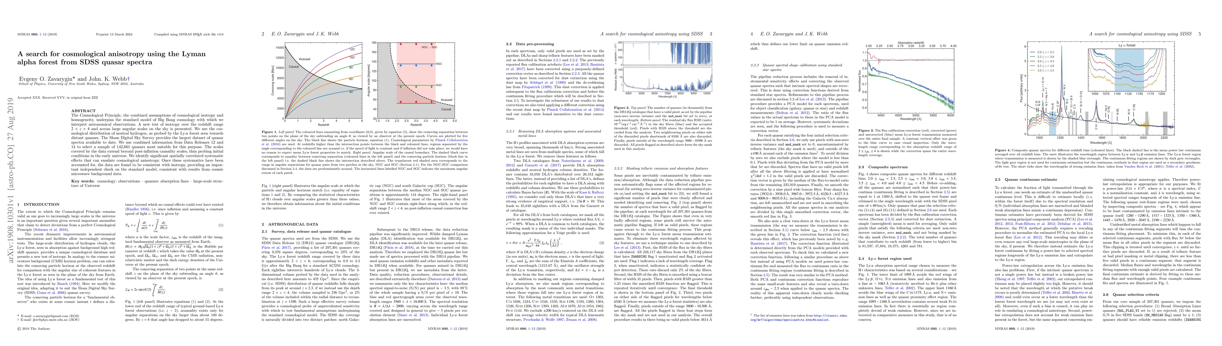 Thumbnail for A search for cosmological anisotropy using the Lyman alpha forest from
  SDSS quasar spectra