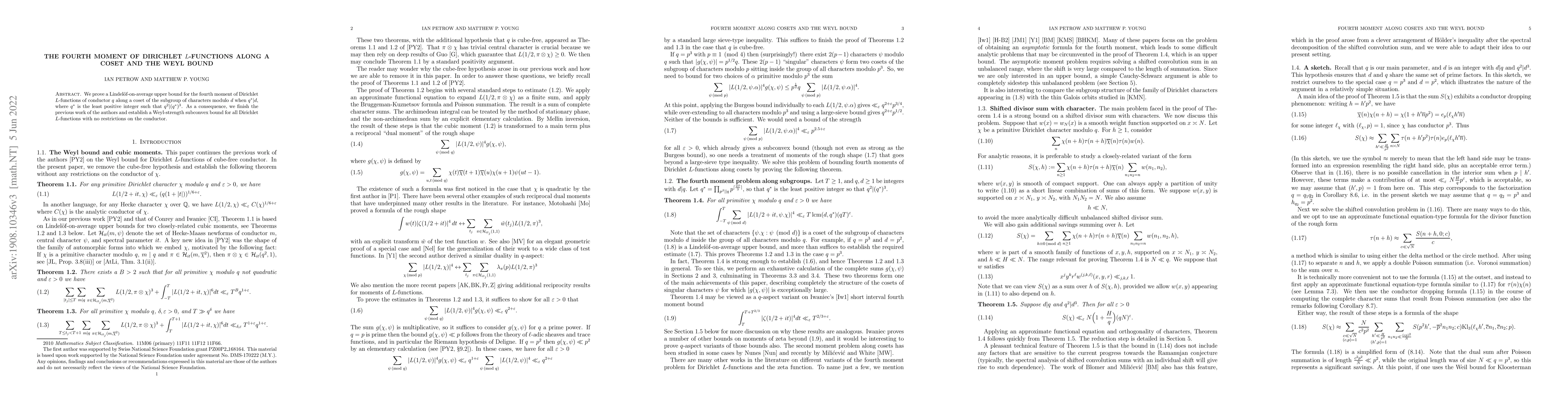 Thumbnail for The fourth moment of Dirichlet $L$-functions along a coset and the Weyl
  bound