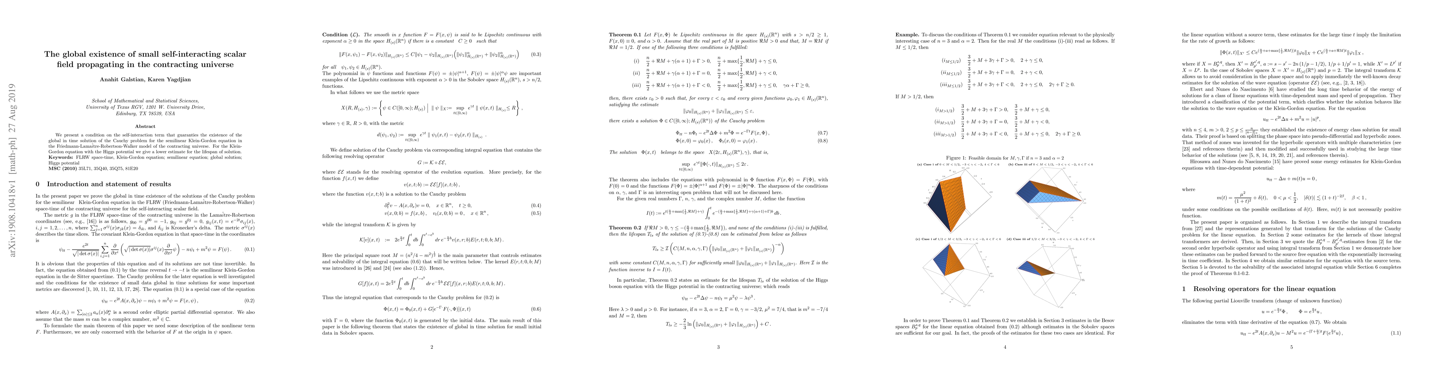 Thumbnail for The global existence of small self-interacting scalar field propagating
  in the contracting universe
