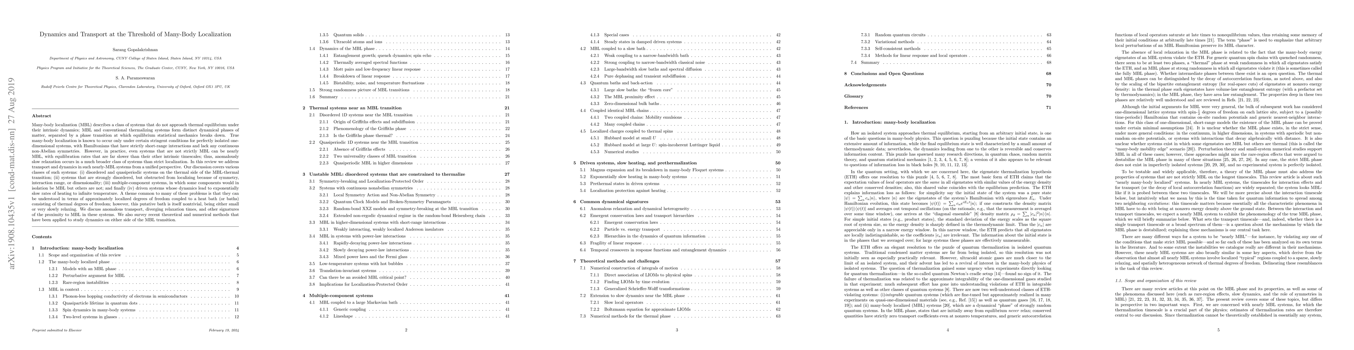 Thumbnail for Dynamics and Transport at the Threshold of Many-Body Localization