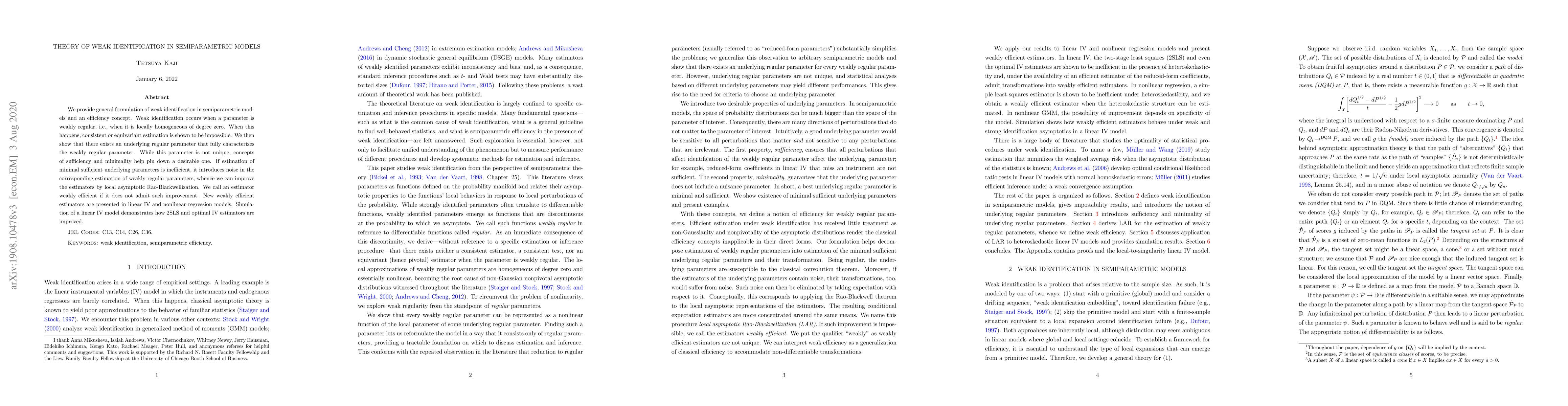 Thumbnail for Theory of Weak Identification in Semiparametric Models