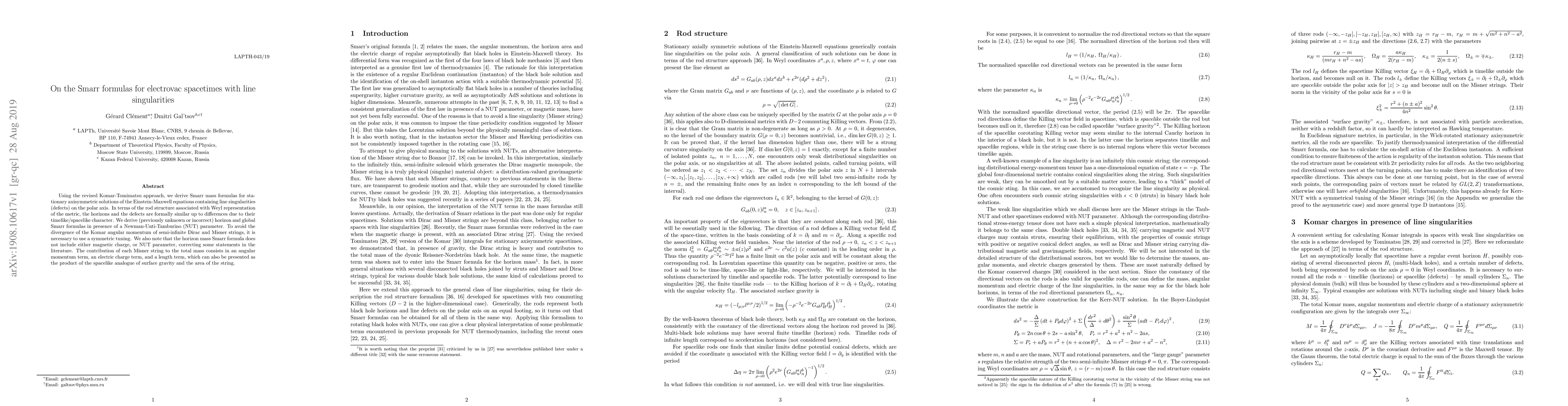 Thumbnail for On the Smarr formulas for electrovac spacetimes with line singularities