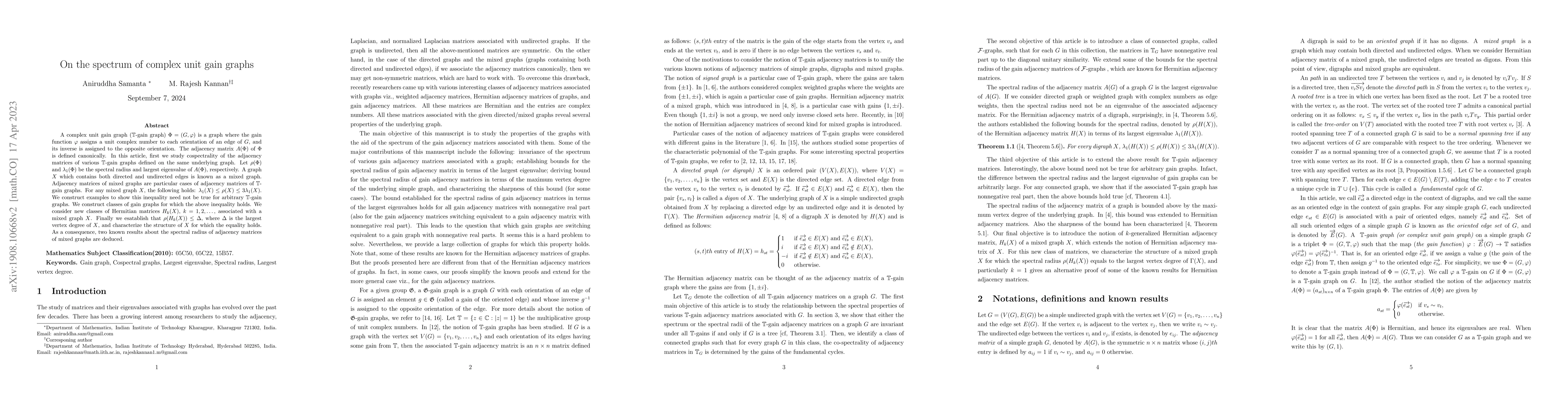 Thumbnail for On the spectrum of complex unit gain graph