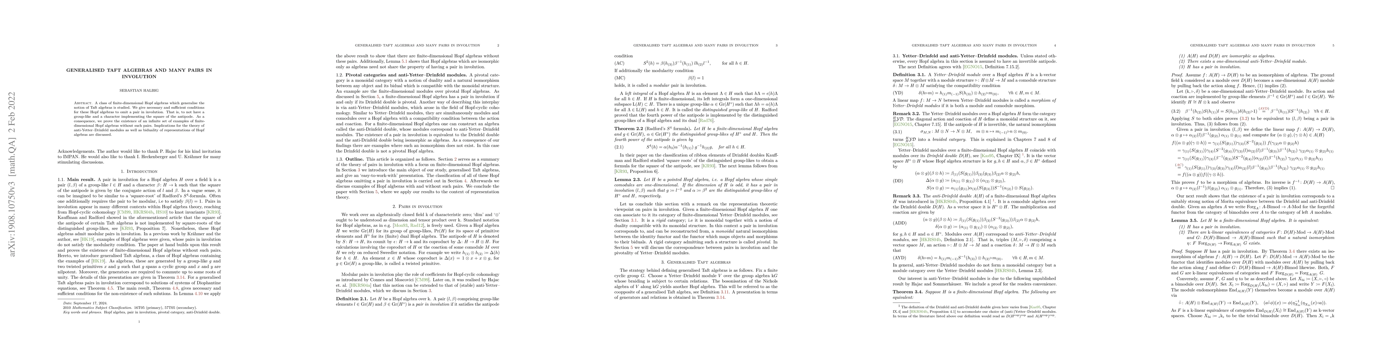 Thumbnail for Generalised Taft algebras and pairs in involution