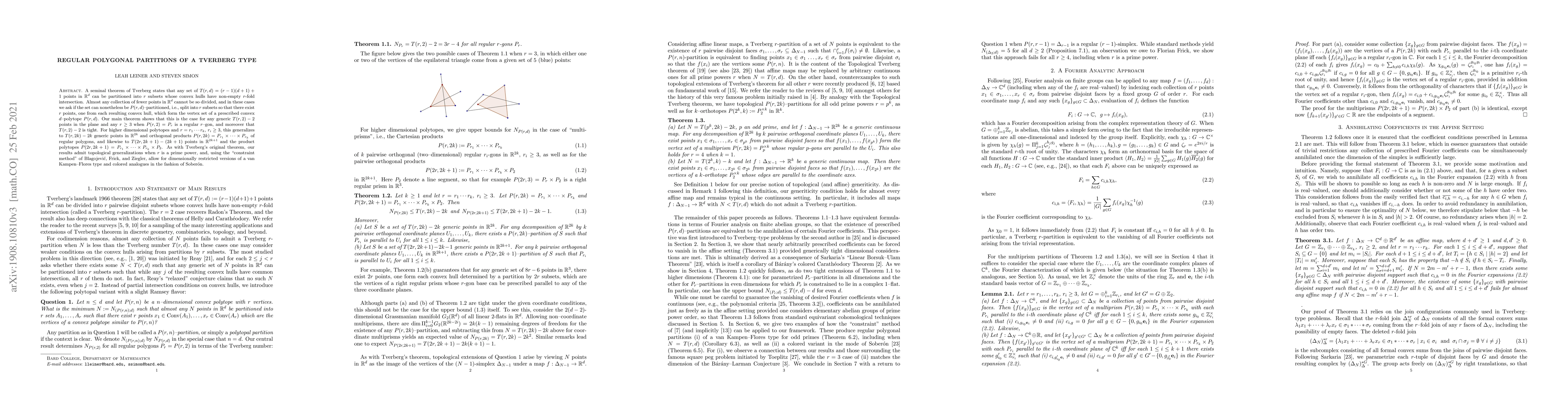 Thumbnail for Regular Polygonal Partitions of a Tverberg Type