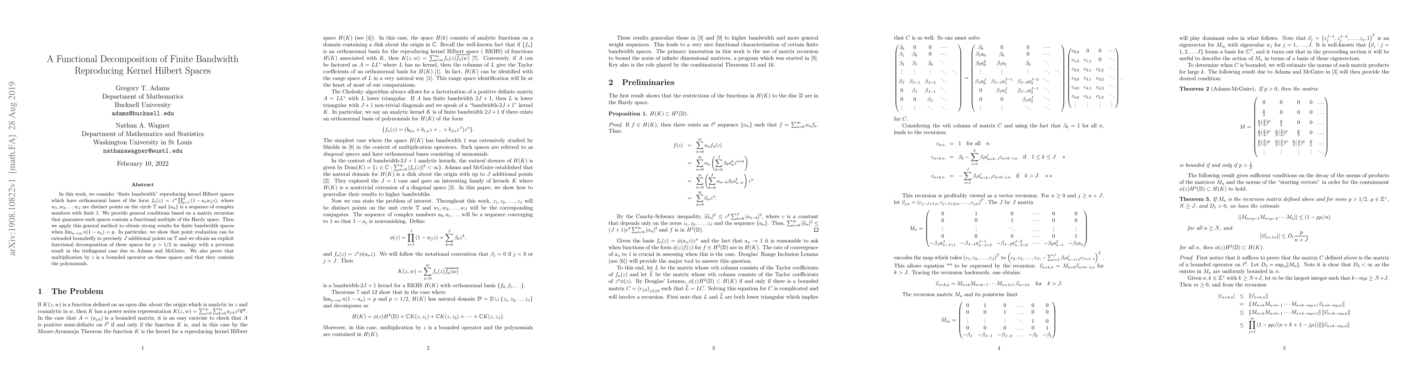 Thumbnail for A Functional Decomposition of Finite Bandwidth Reproducing Kernel
  Hilbert Spaces