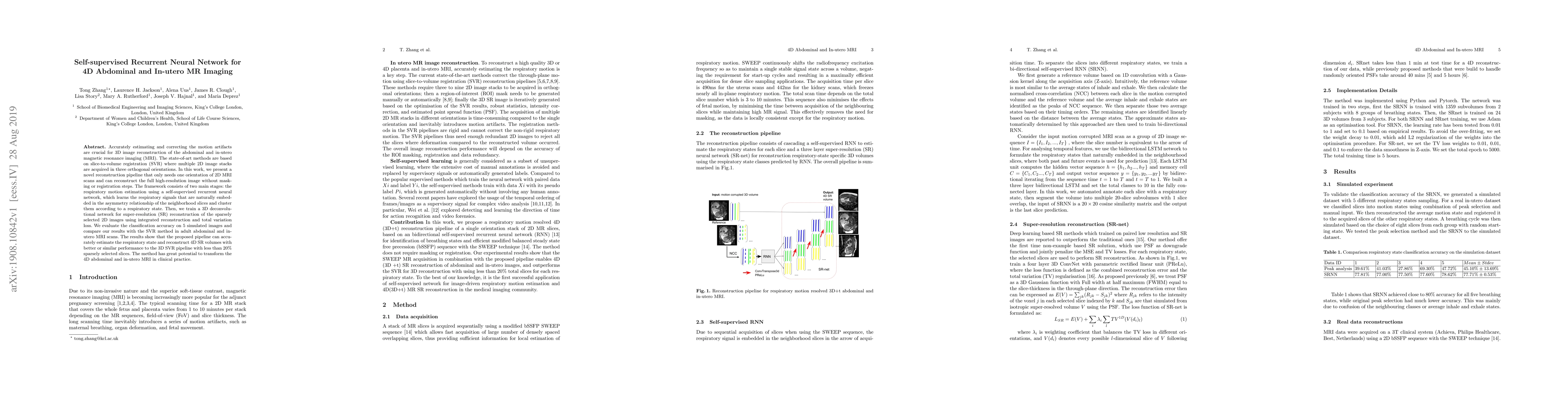 Thumbnail for Self-supervised Recurrent Neural Network for 4D Abdominal and In-utero
  MR Imaging